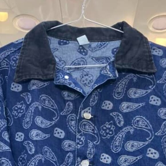 Vintage Paisley Print Denim Jacket with Corduroy Collar - Picture 2 of 5